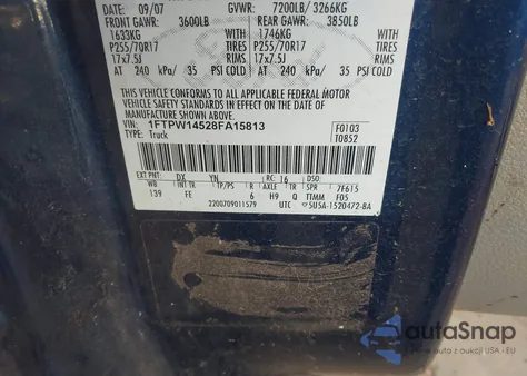 2008 Ford F-150 60Th Anniversary/Fx4/King Ranch/Lariat/Limited/Xlt z USA, uszkodzony, nr VIN 1FTPW14528FA15813